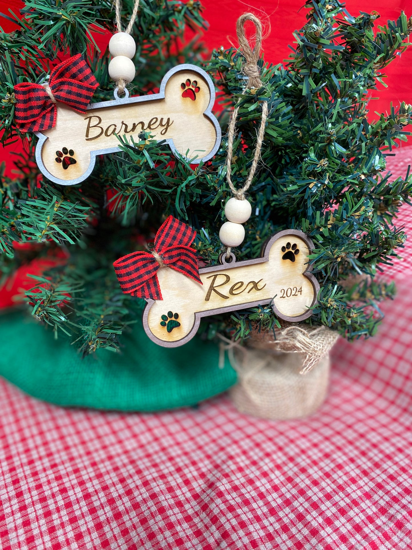Custom name on dog bone ornament