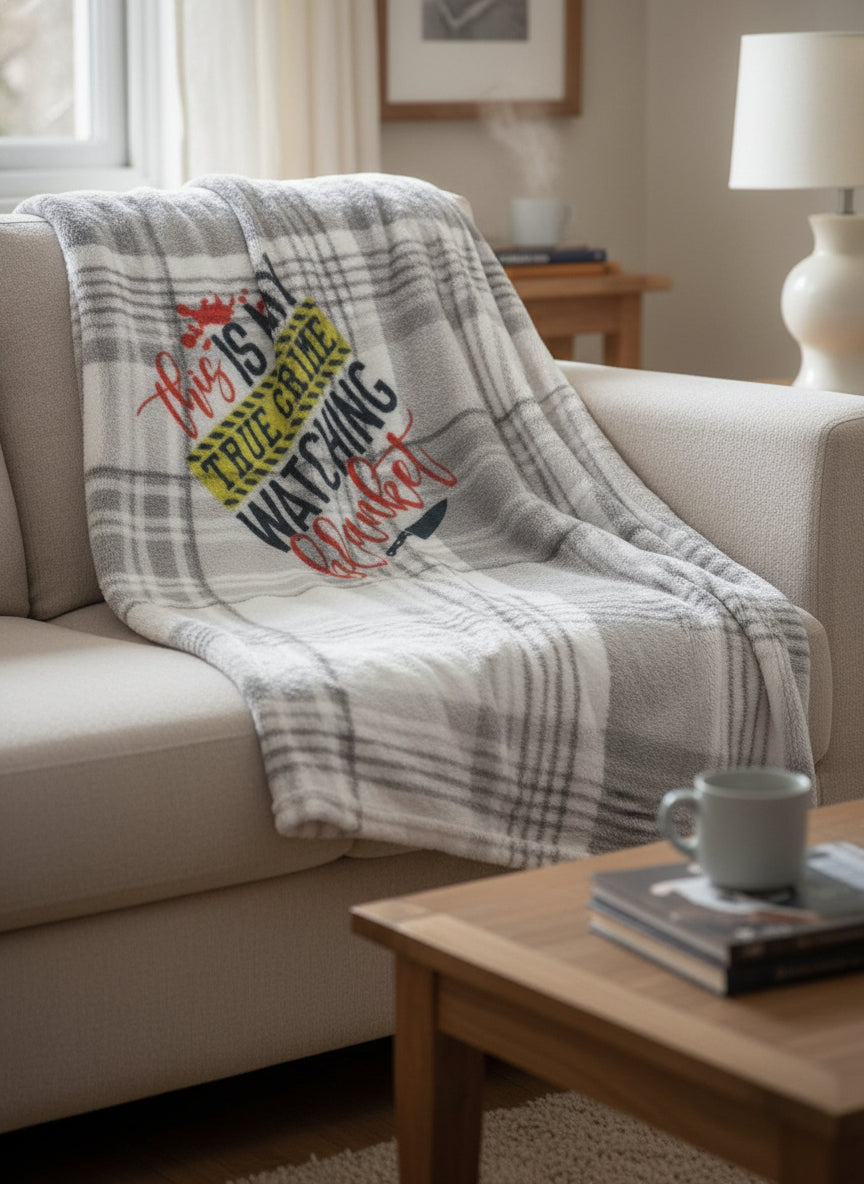 This Is My True Crime Watching Blanket” – Cozy Plaid Throw