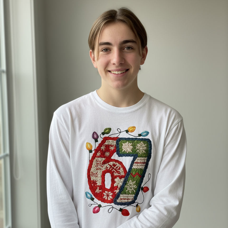 Festive “67” Christmas Lights Shirt – Cozy Knit-Style Holiday Design