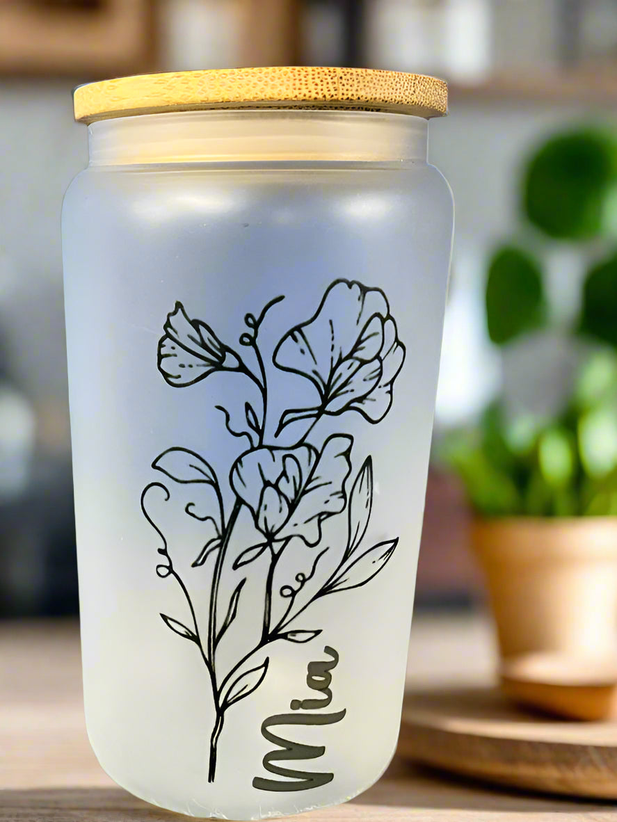 Personalized Floral Frosted Glass