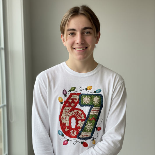 Festive “67” Christmas Lights Shirt – Cozy Knit-Style Holiday Design