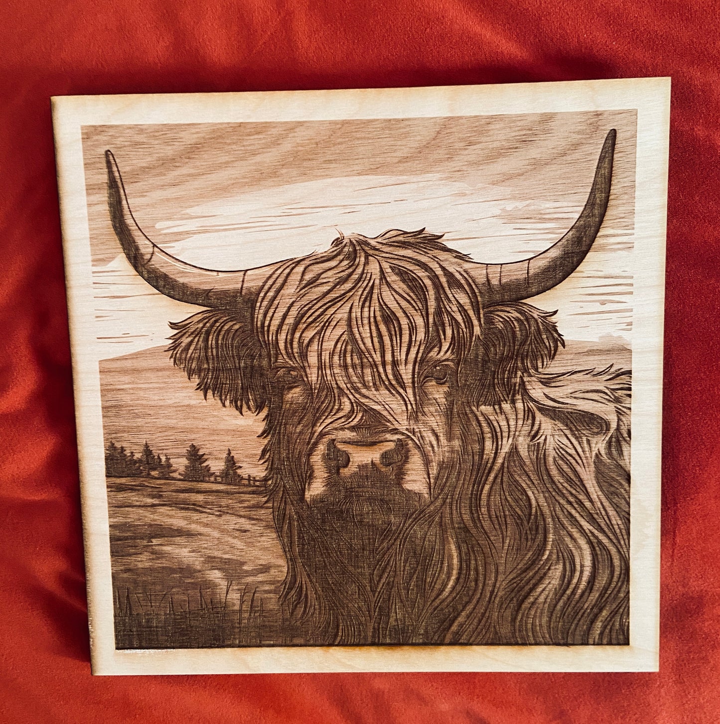 3D Wood Engraved Highland Cow